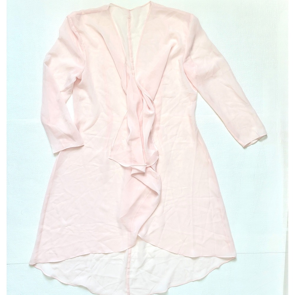 Vintage Duster Cardigan Sheer Ruffle High Low Small Pink